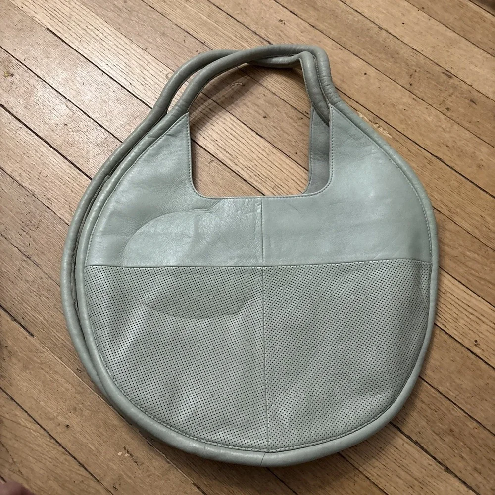 Anthropologie Julien Lambs Leather Tote Shoulder Bag Round Purse Green Mint